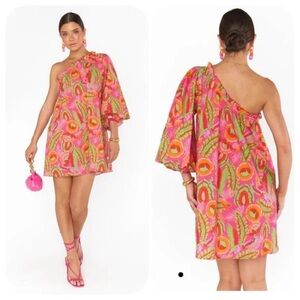 Show Me Your MuMu High Volume Mini Dress Tropical Pink Print